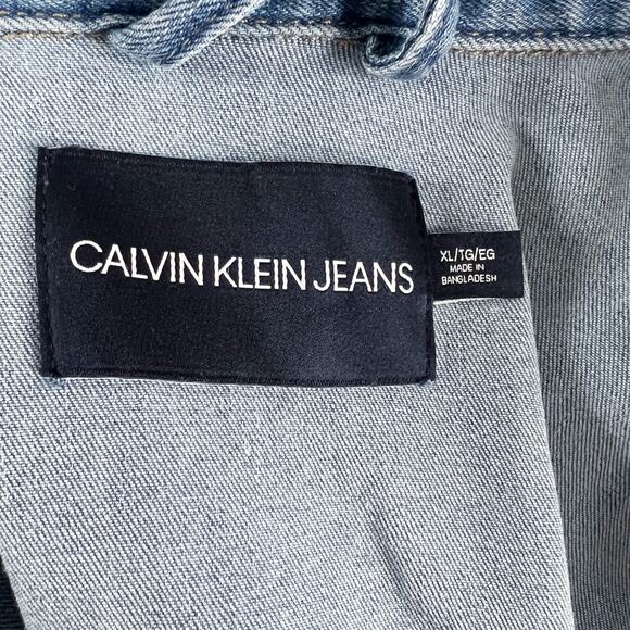 Calvin Klein | Denim Trucker Light Wash Blue Button Designer Jean Jacket XL EUC - Picture 10 of 11